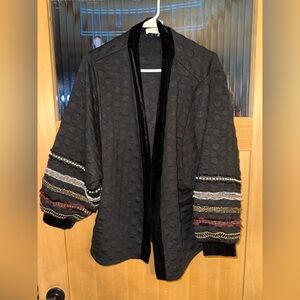 Women's “T H M L" black semi beaded loose jacket, no buttons . Size Medium